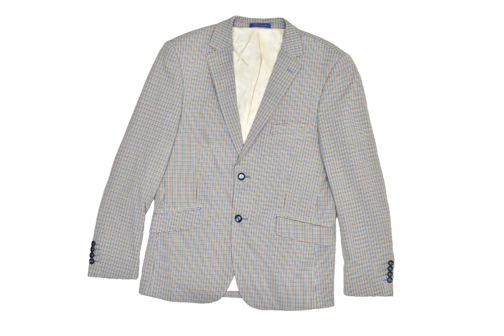 Berragamo Collezioni D'Italia Men's 42R Plaid Blazer Blue Tan Lazio-Jackets Spor